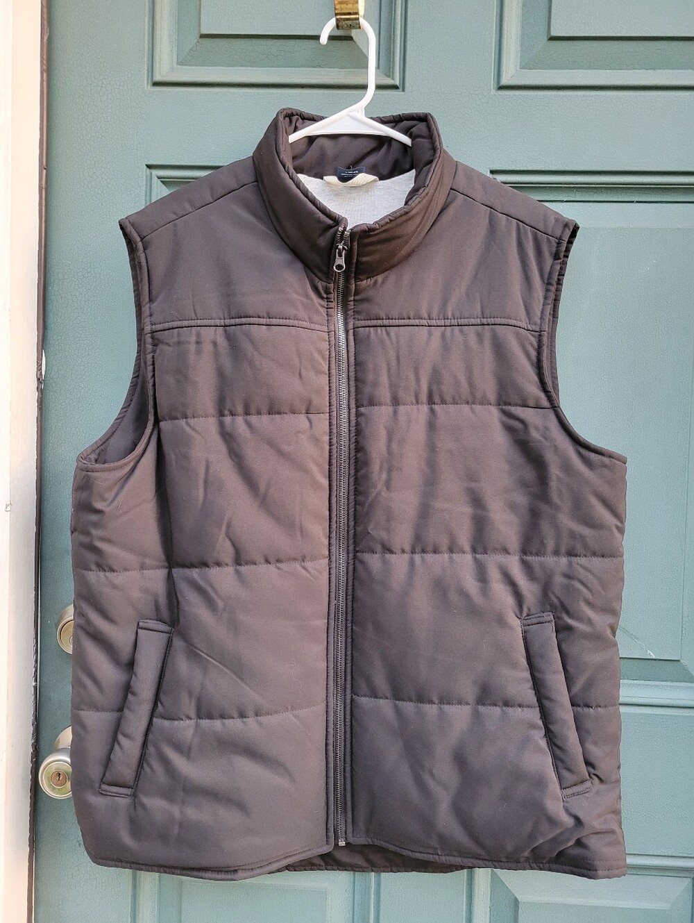 George Men's Large Black Quilted Puffer Vest Full Zip Sleeveless Jacket L